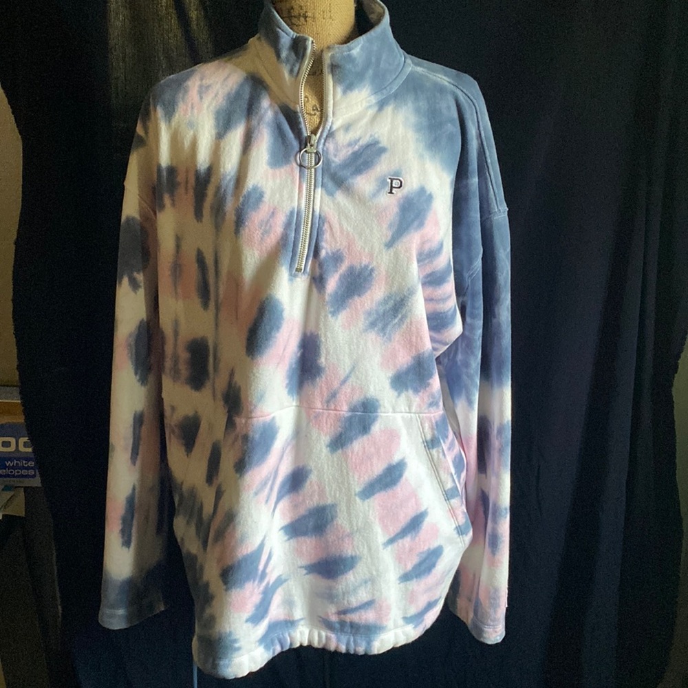 Pink Premium College Quarter-Zip Tie Dye Pullover